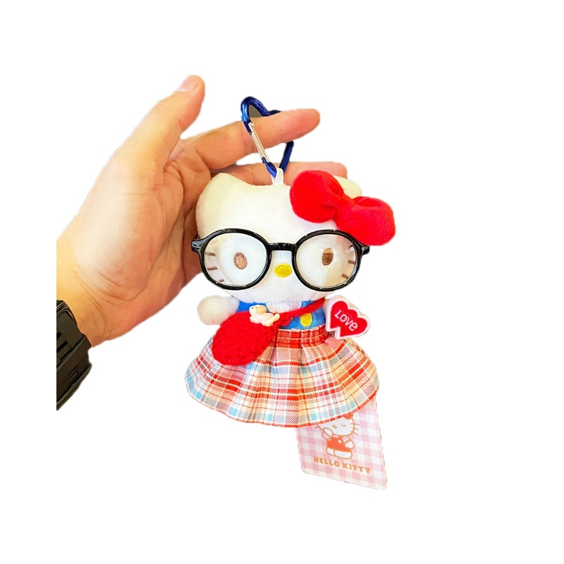 hellokitty小挂件毛绒公仔正版kitty娃娃包包挂件可爱凯蒂猫玩偶白底实物图