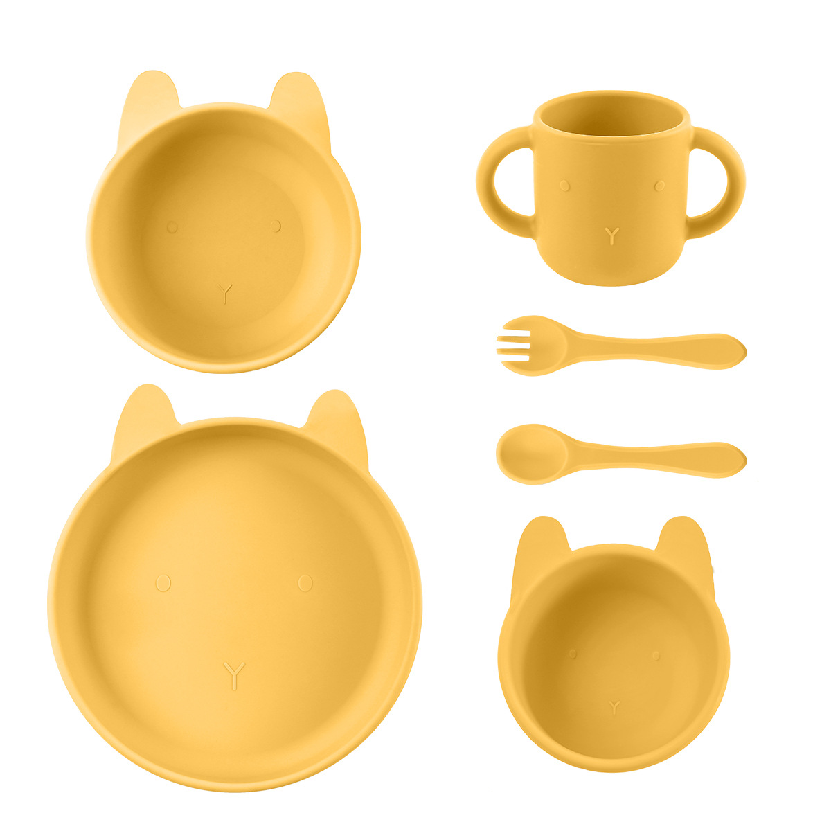 Cross-border children's feeding tableware, mother and baby products, food-grade silicone baby cartoon water cup, complementary food plate and bowl set Item Picture