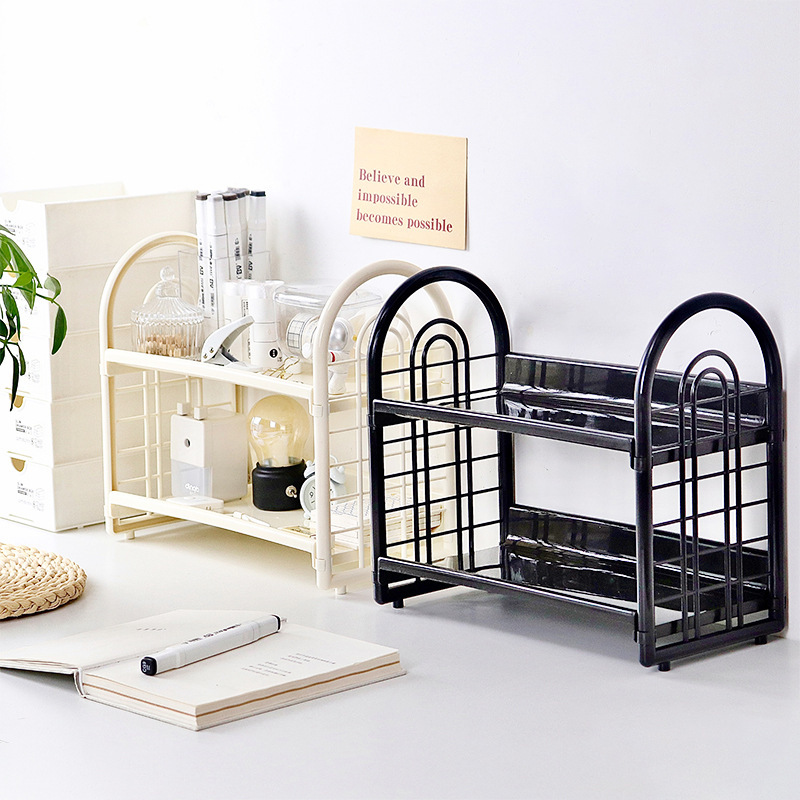 High appearance level desktop storage rack, ins style, multi-layered dormitory storage, book rack, computer office storage rack Specification image