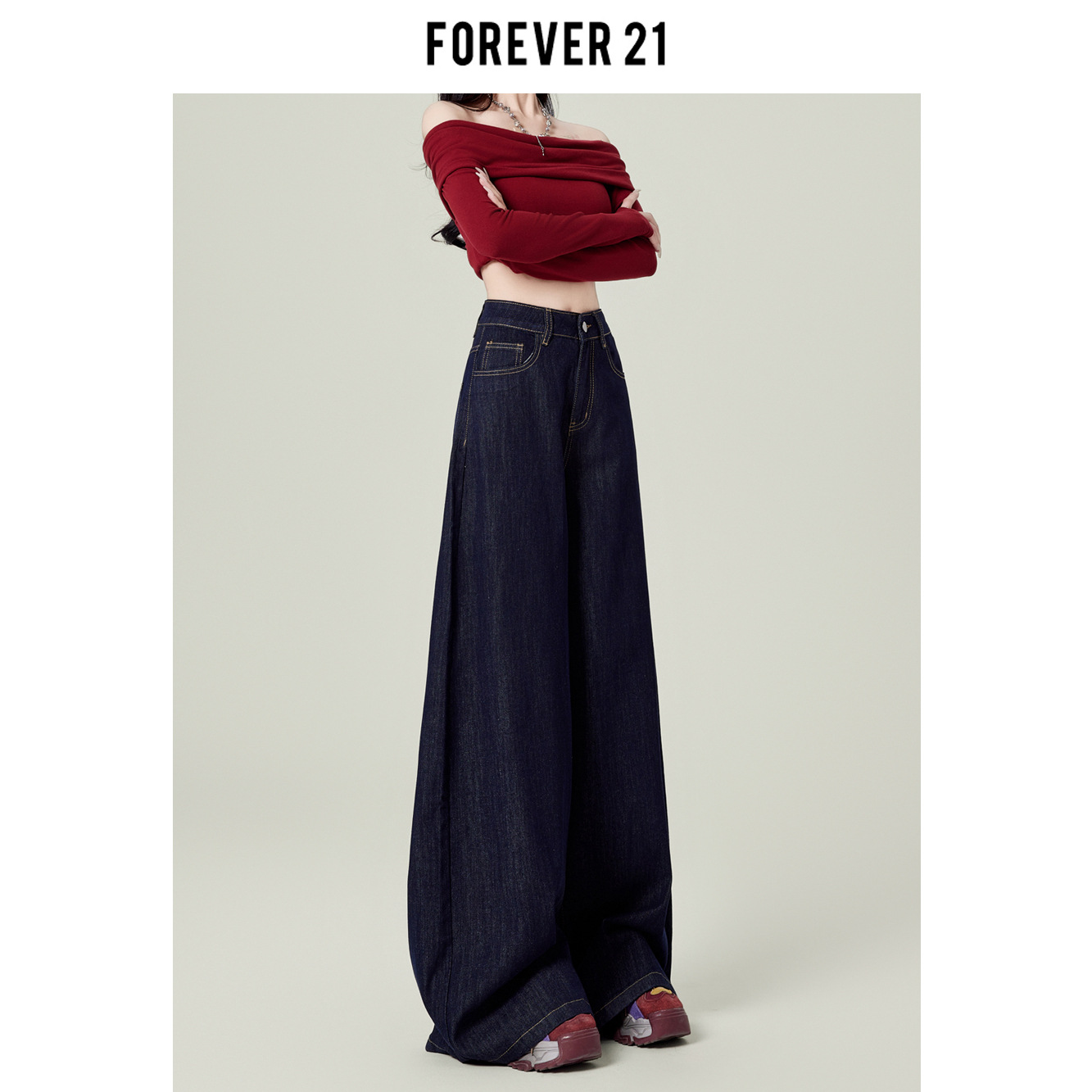 Autumn and winter new denim blue fleece jeans for women, wide-leg, high-waisted, loose design, large-sized versatile jeans 5664 Specification image