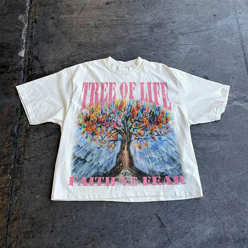 2026 Cross-border street classic printed T-shirts for men, loose T-shirts for men and women, hip-hop street printed T-shirts for couples Specification image