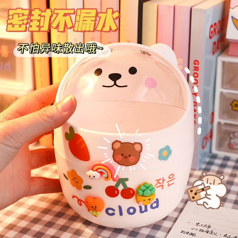 Desktop trash can, student desk storage bucket, office mini cute bear, Internet celebrity trash can, garbage bag Specification image