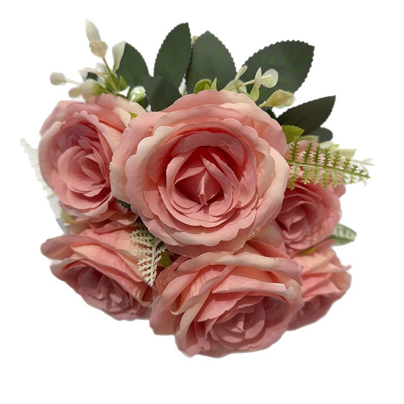 4公分玫瑰花头/玫瑰/花杆/竹木/电镀玫瑰花白底实物图