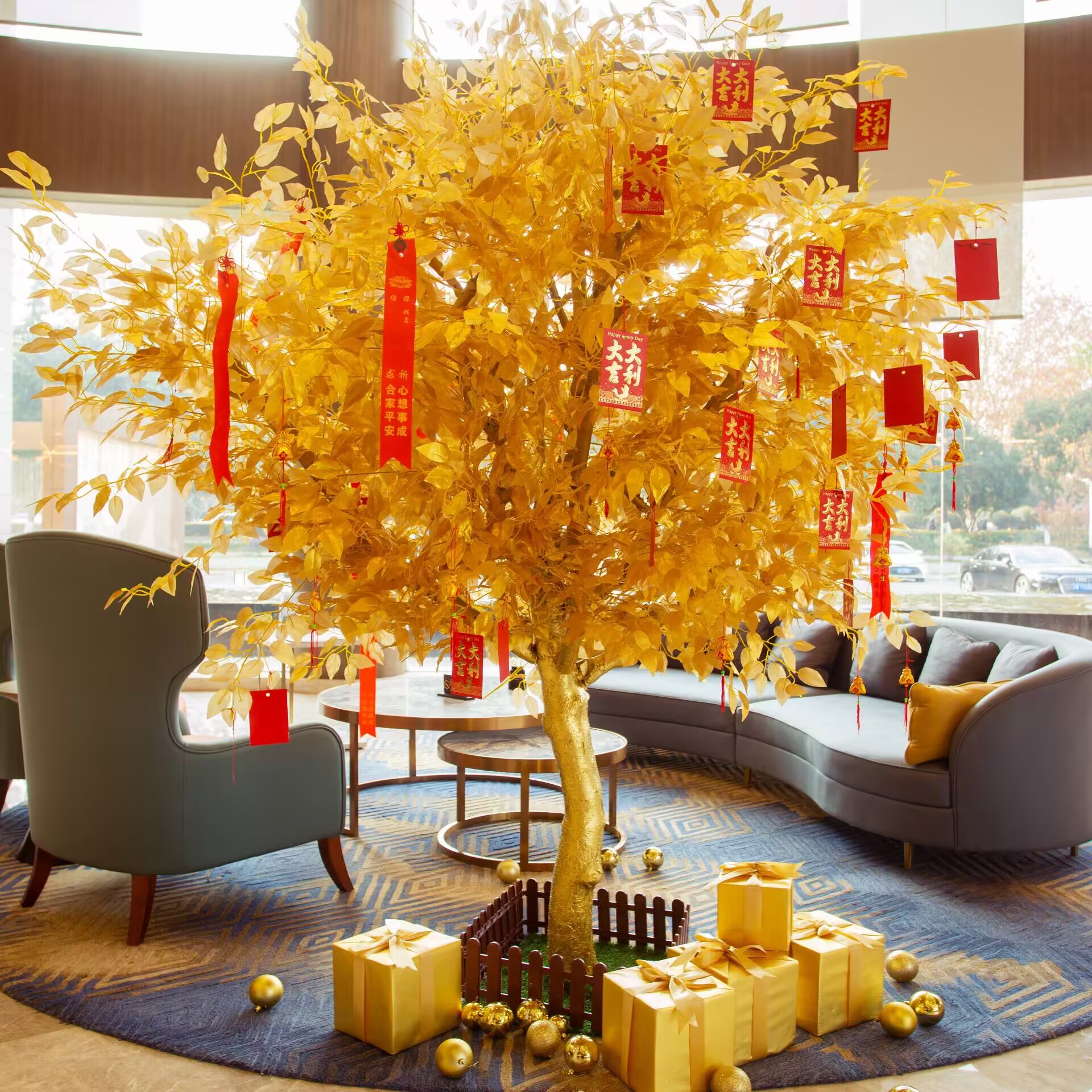 Simulated golden banyan tree, money tree, wish tree, large fake tree, prosperity tree, New Year red envelope tree, shopping mall and hotel decoration tree Specification image