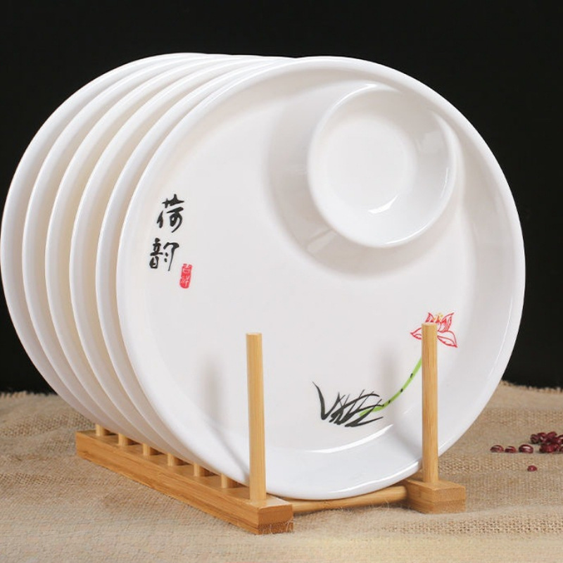 密胺水饺盘带醋料碟饺子盘宴席大虾薯条盘子母仿瓷商用塑料悦系