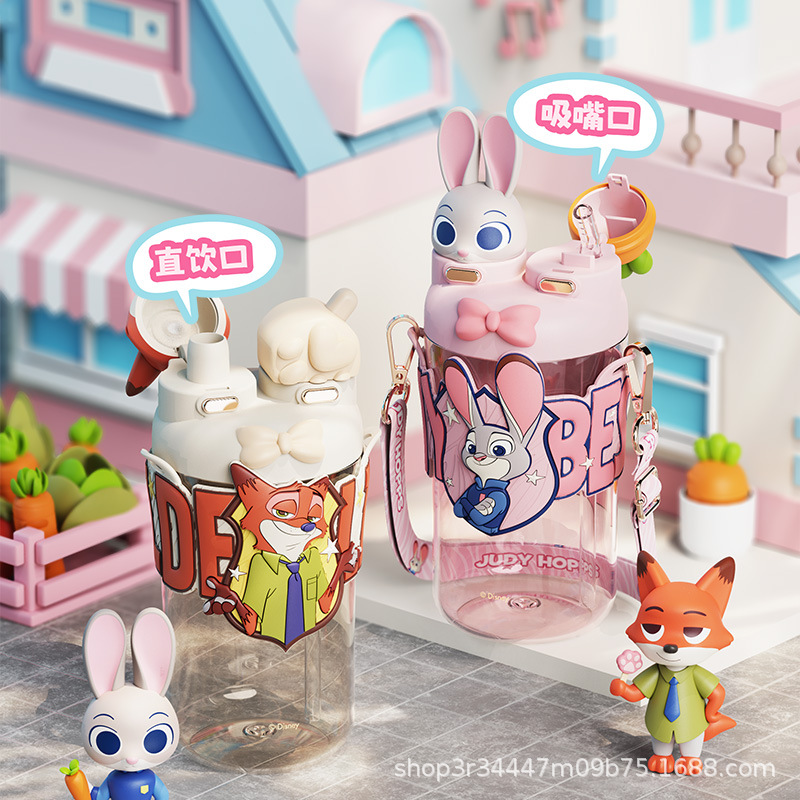 Zootopia straw large capacity Nick with thermos cup for men and women Judy water double drinking cup for female students appearance level Specification image