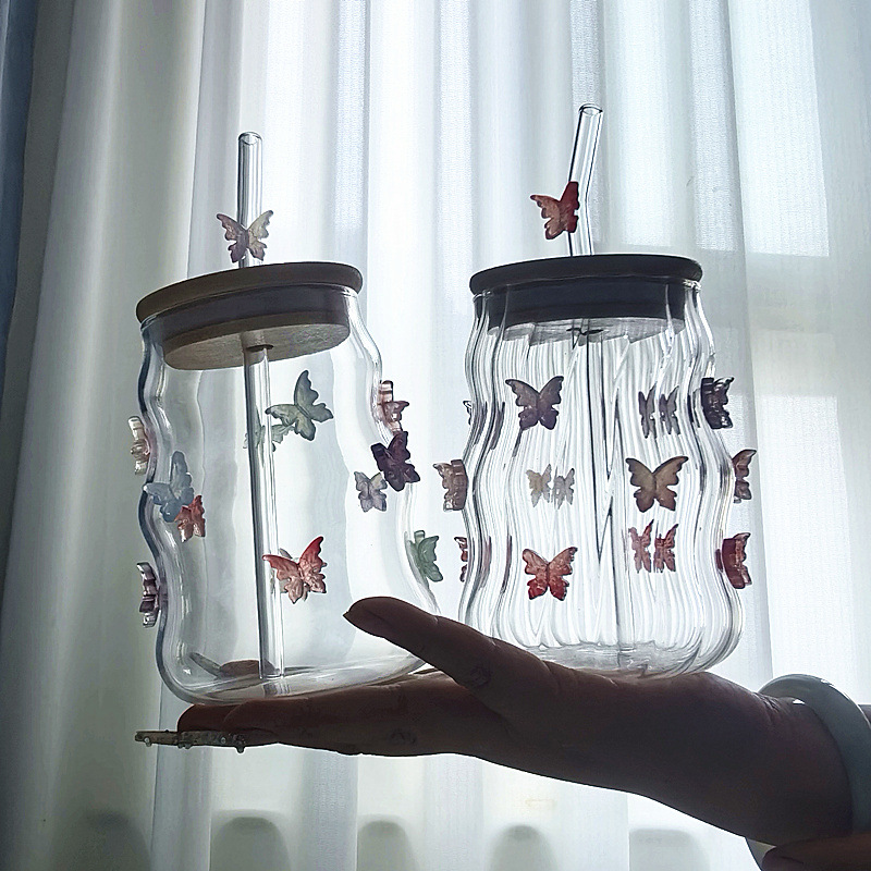 Bow-shaped high borosilicate glass cup, iced Americano latte coffee cup, chubby breakfast milk cloud glass cup Specification image