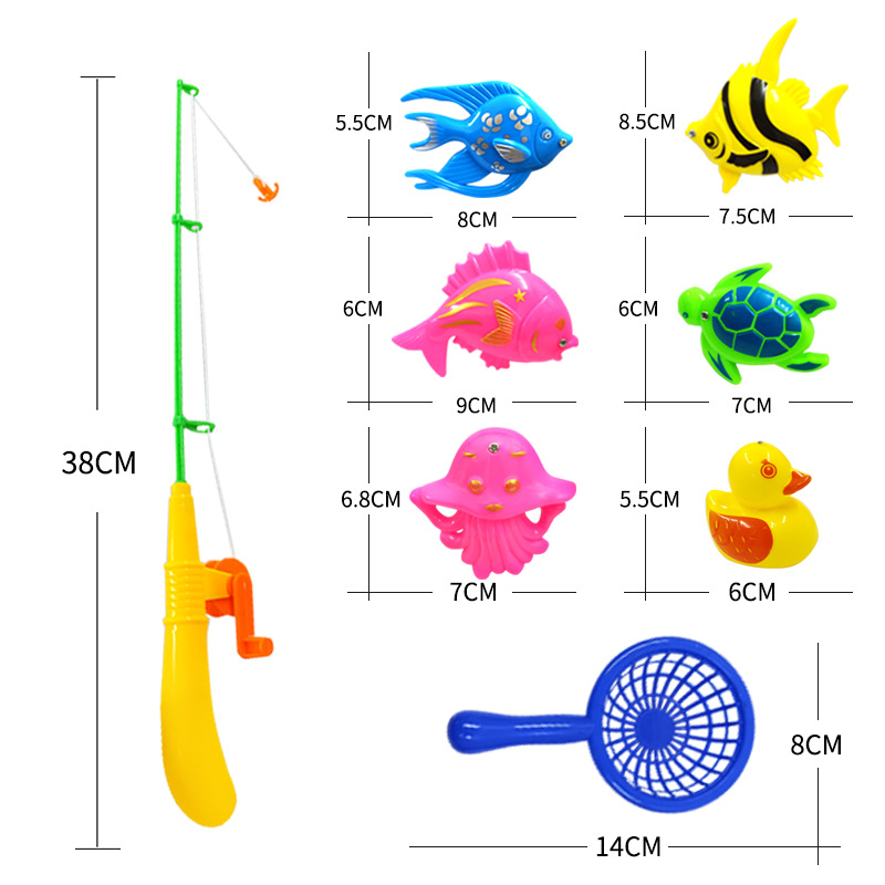 Fishing toy set, magnetic fishing beach toys, summer baby bathing and playing in water, magnetic double-rod fishing Specification image