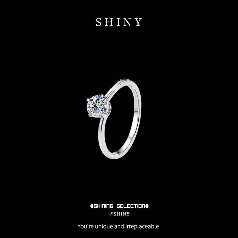 S925 silver armband ring Moissanite loose cuff, simple and versatile four-prong ring jewelry, live stream in stock wholesale