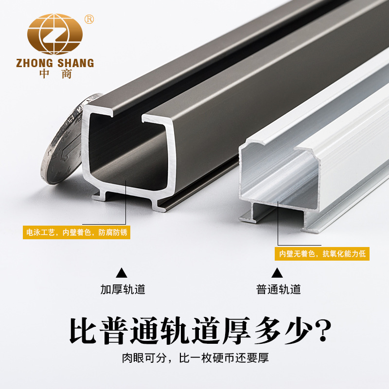 加厚2.0mm窗帘杆单轨顶装双轨侧装滑轨导轨窗帘轨道滑道阳台产品图
