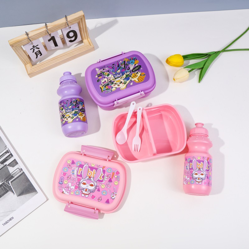 The manufacturer's new cute cartoon food storage box, lunch box, male and female student cafeteria and dormitory tableware, lunch box and water cup set Specification image