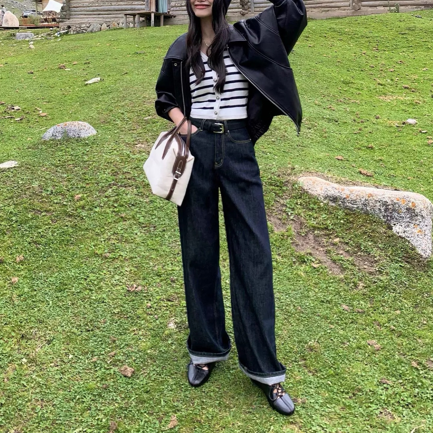 pusumed vintage wide-leg jeans for women in autumn, loose and slimming, straight-leg, floor-length pants Item Picture