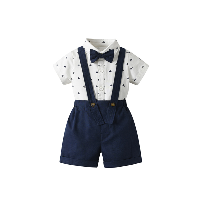 Summer short-sleeved suit for baby boys, infant gentleman's shirt and evening dress, cool and popular summer two-piece set for little boys Item Picture