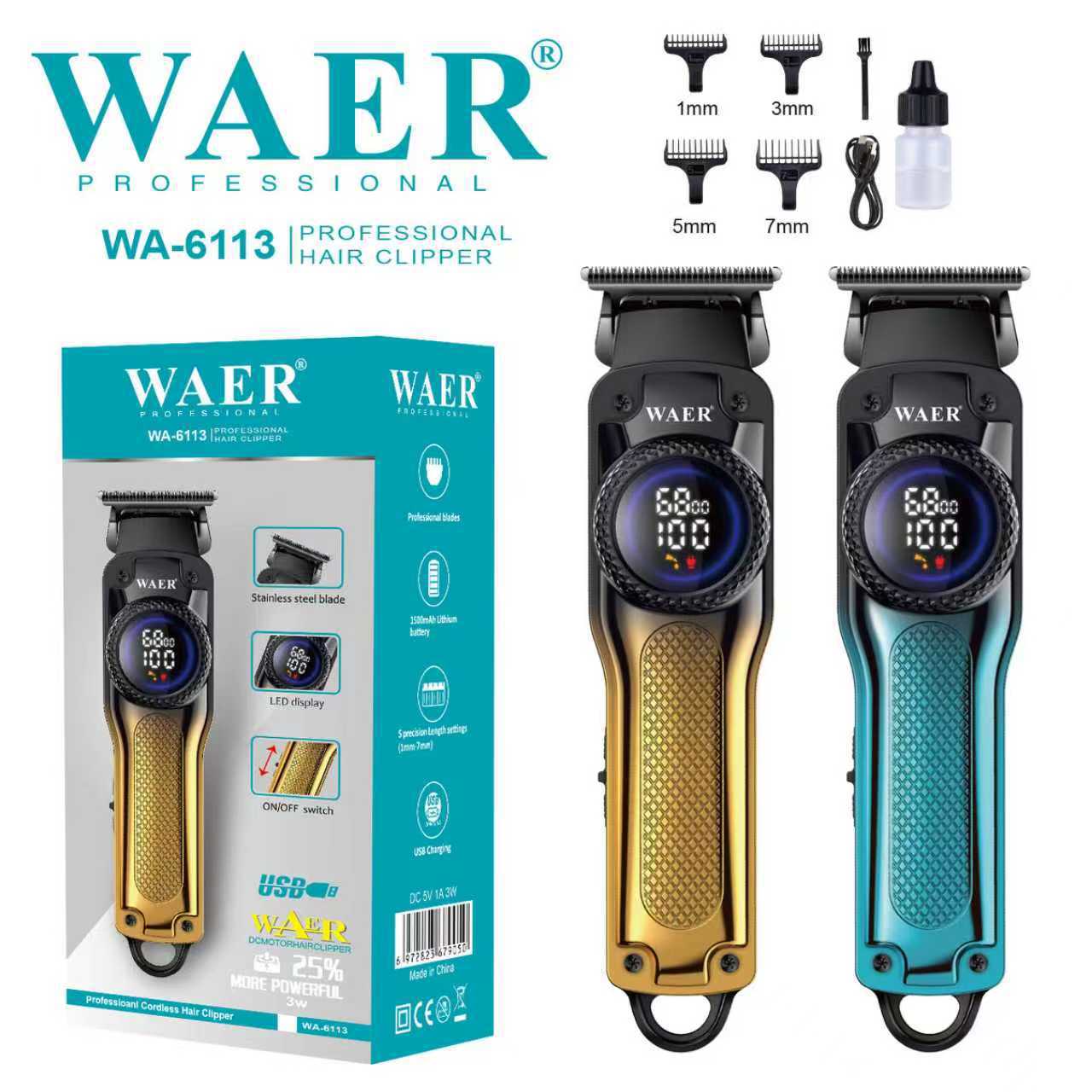 WAER's new LCD digital display electric clipper features an ultra-long battery life and is specially designed for hair salons with oil head engraving and trimming clippers