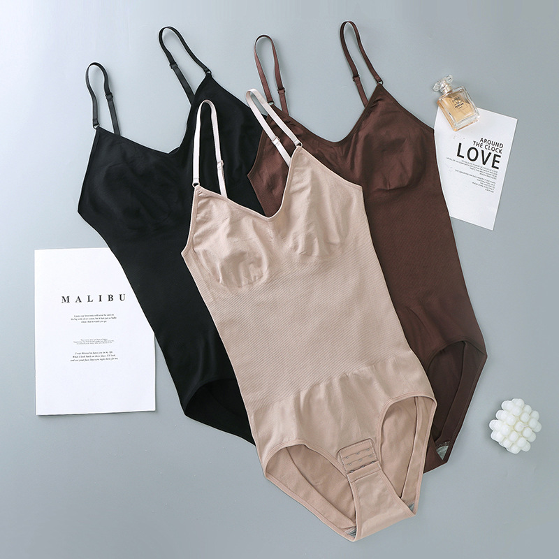 European and American large-sized seamless body-shaping garment, hip-lifting, tight-fitting jumpsuit, triangular button-down, open-top, halter and body-shaping garment details Picture