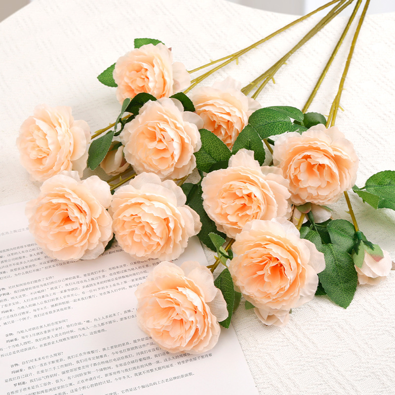 牡丹花假花室内客厅装饰插花摆件餐桌花摆设轻奢玫瑰干花花束
