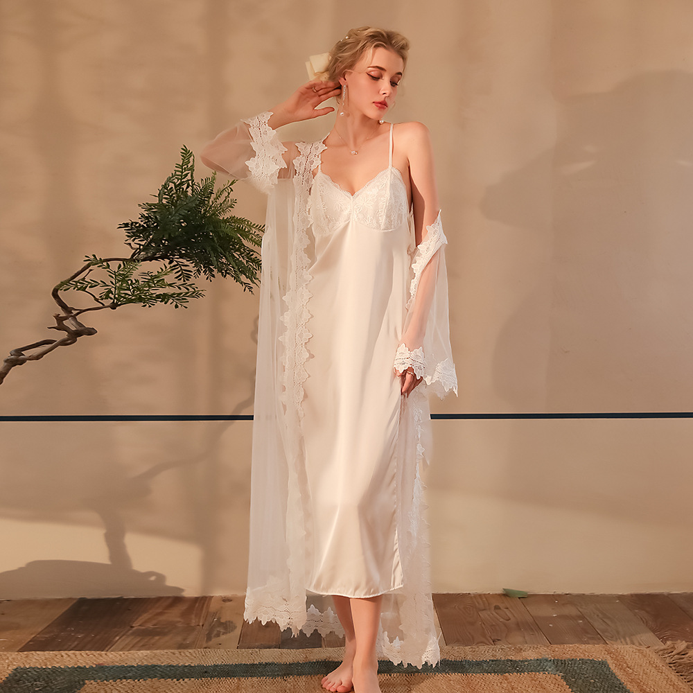 Factory wholesale bride morning dress set, satin backless halter nightgown, mesh lace nightgown, home dress 538