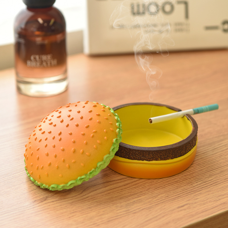 创意个性汉堡收纳盒烟灰缸防灰飞客厅桌面床头装饰摆件杂物收纳盒