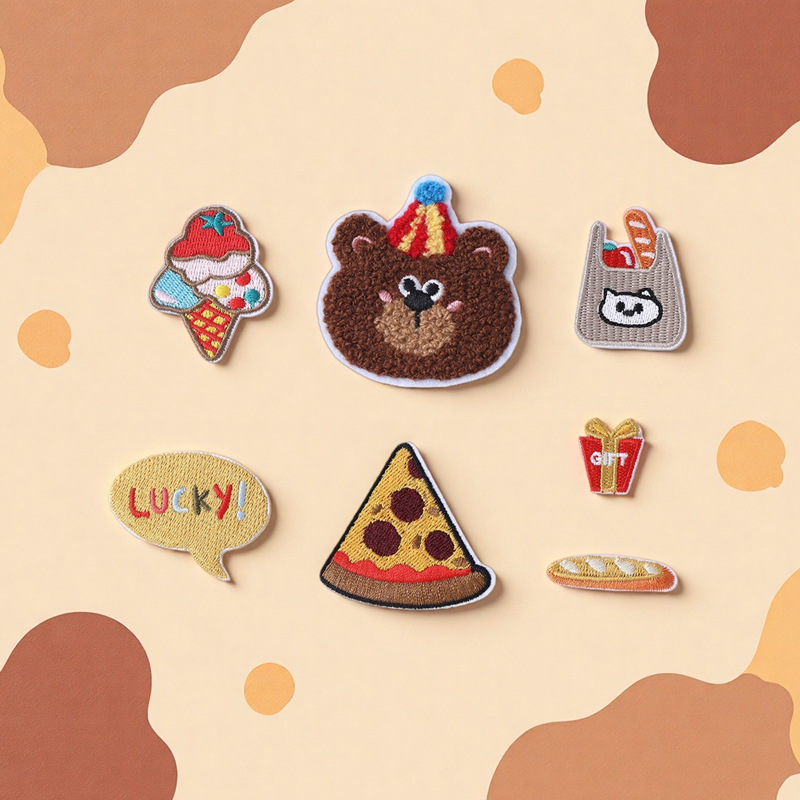 Wholesale of creative cartoon bear food embroidery cloth, label stamps, children's clothing accessories, jewelry and accessories, self-adhesive patches
