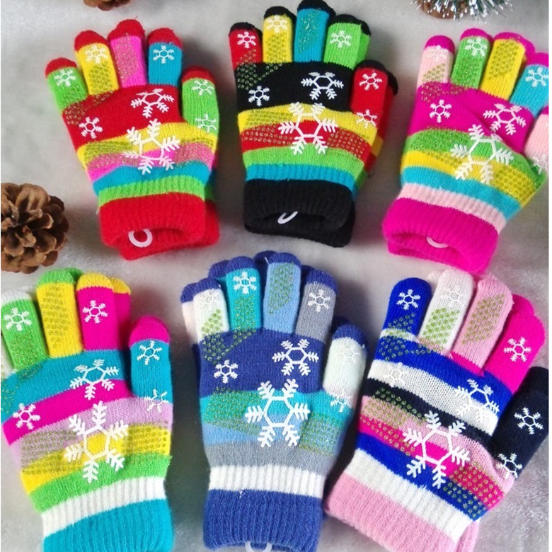 Wholesale of winter fashion and cute student seven-color knitted gloves, double-layer thickened warm snowflake women's gloves Wholesale of winter fashion and cute student seven-color knitted gloves, double-layer thickened warm snowflake women's gloves