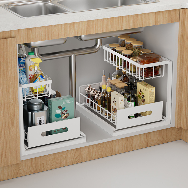 Kitchen cabinet under-sink pull-out storage rack, countertop seasoning, household bathroom pull-out basket, drawer storage rack