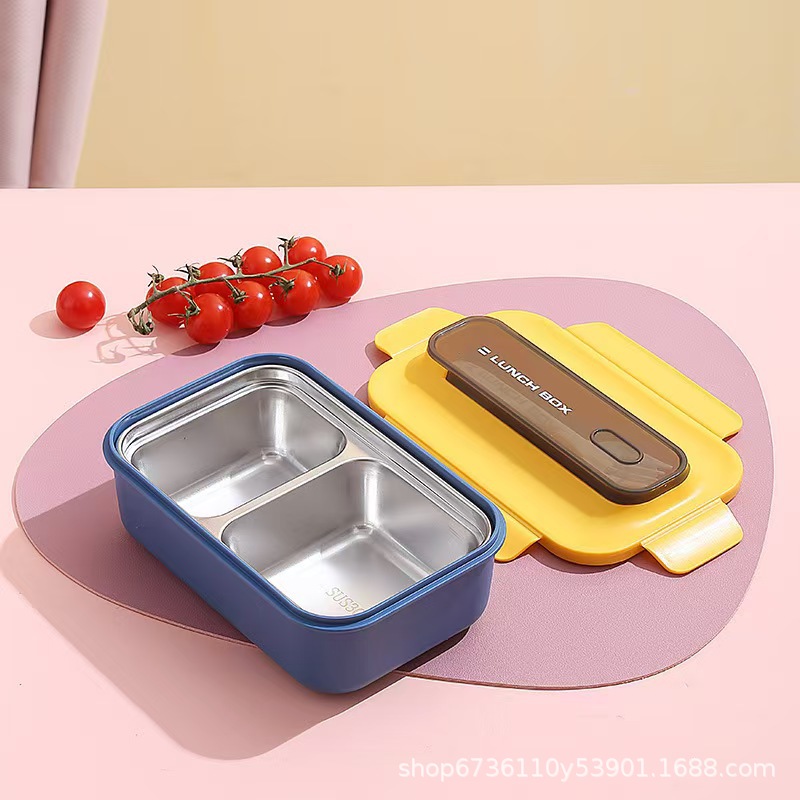 Student simple PP compartments lunch box, office worker 304 stainless steel lunch box, portable water cup and tableware set Specification image