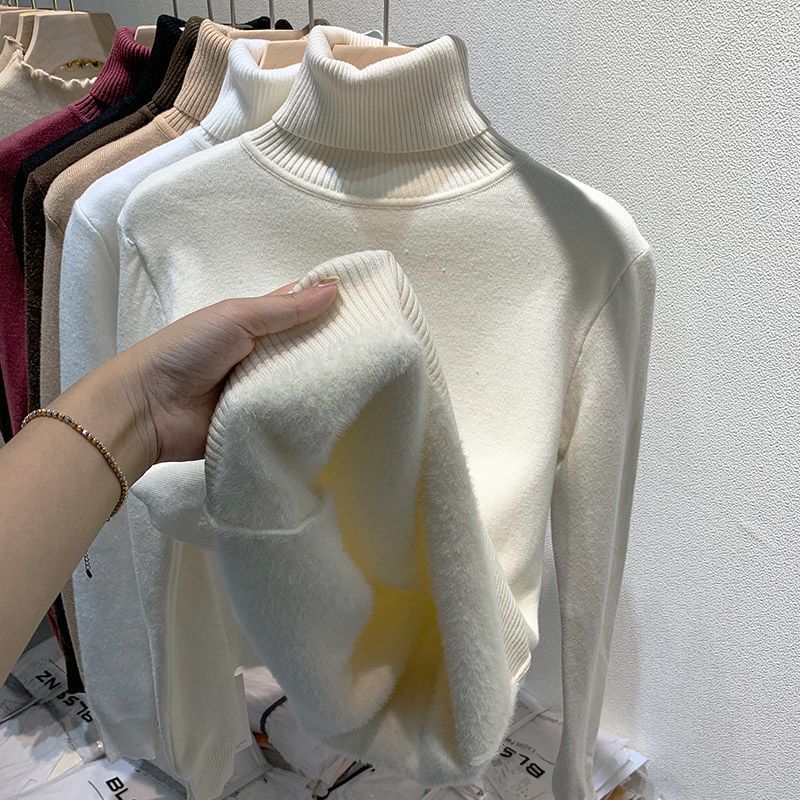 High-neck sweater for women, thickened with fleece, 2025 autumn/winter new style, one-piece mink fleece inner layer top, thick base layer for women's winter Application Scenario