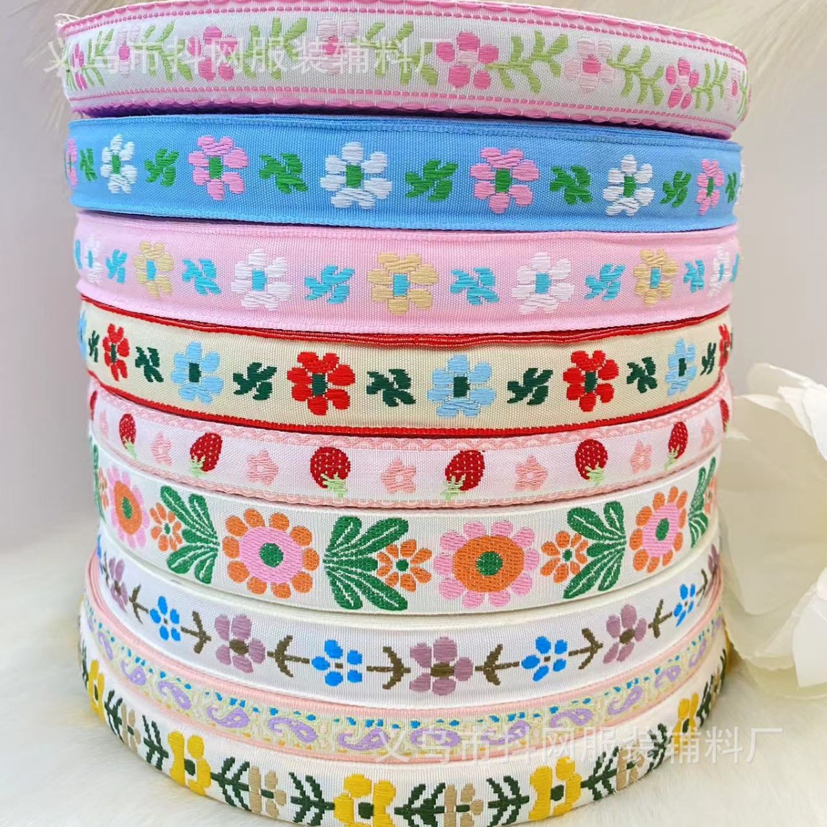 1.4- 2.4cm Spring handmade DIY bow, ethnic style jacquard embroidery, webbing, hair accessories, headwear, and border straps