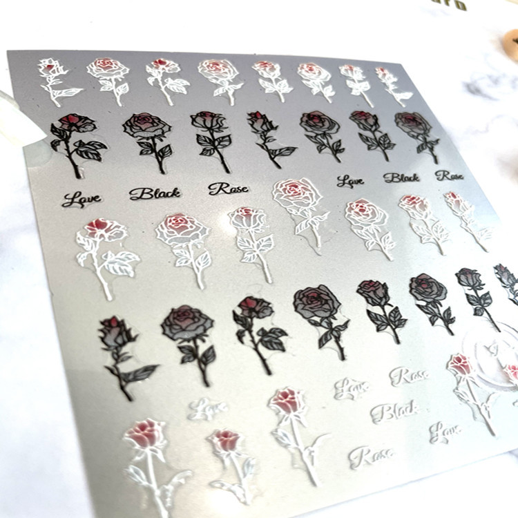 跨境网红蕾丝玫瑰花浮雕贴复古立体贴镂空白色新娘美甲装饰饰品