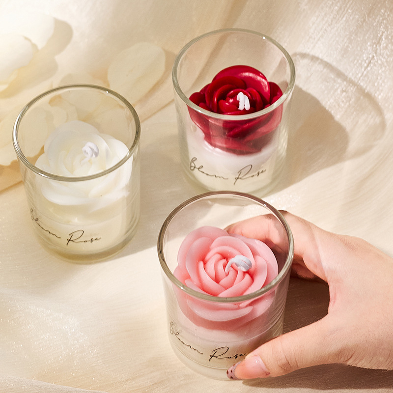 欧美热卖玫瑰香薰蜡烛杯节日生日伴手礼香薰蜡烛卧室香薰氛围感蜡