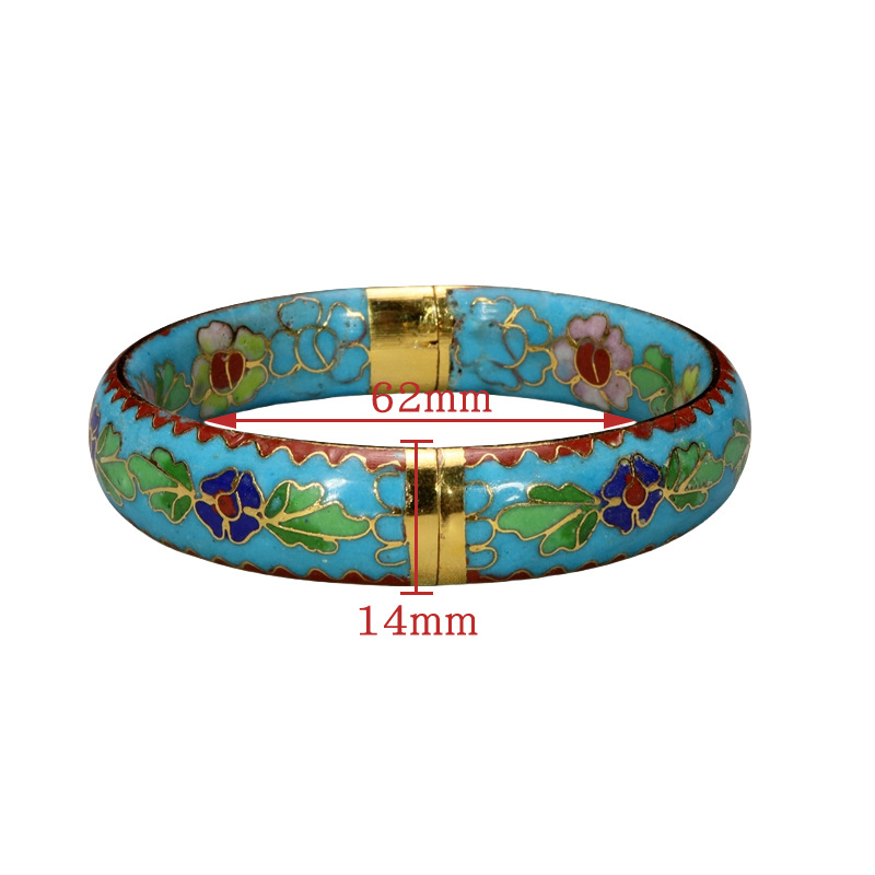 Beijing Cloisonne vintage collectibles, classical ethnic copper body cloisonne enamel jewelry 14# flat opening bracelet Item Picture