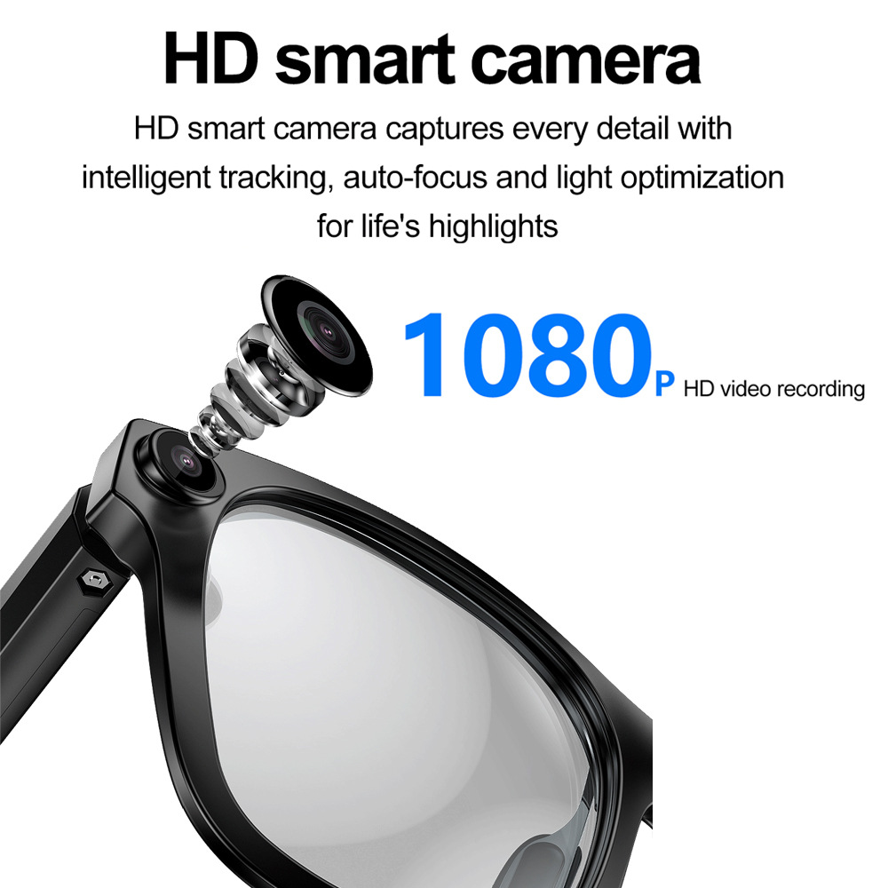 AI智能眼镜拍照无线蓝牙语音通话听歌跑步骑行爬山拍照翻译墨镜白底实物图