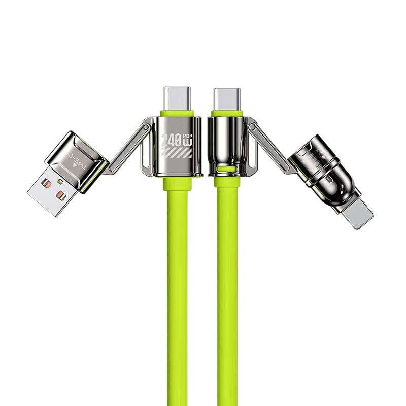240W four-in-one liquid silicone high-power super-fast charging compatible with Apple and Huawei Type-C data charging cables Item Picture
