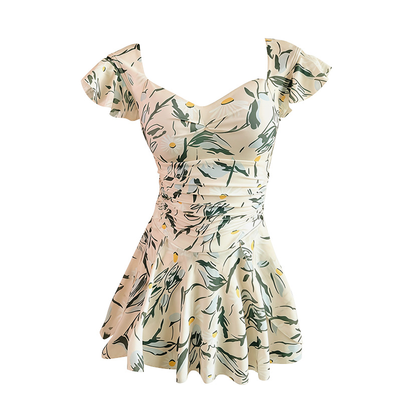 Summer 2026 Floral swimsuit for women, high-end, conservative, cover-up one-piece dress style seaside vacation hot spring swimsuit 107059 Item Picture