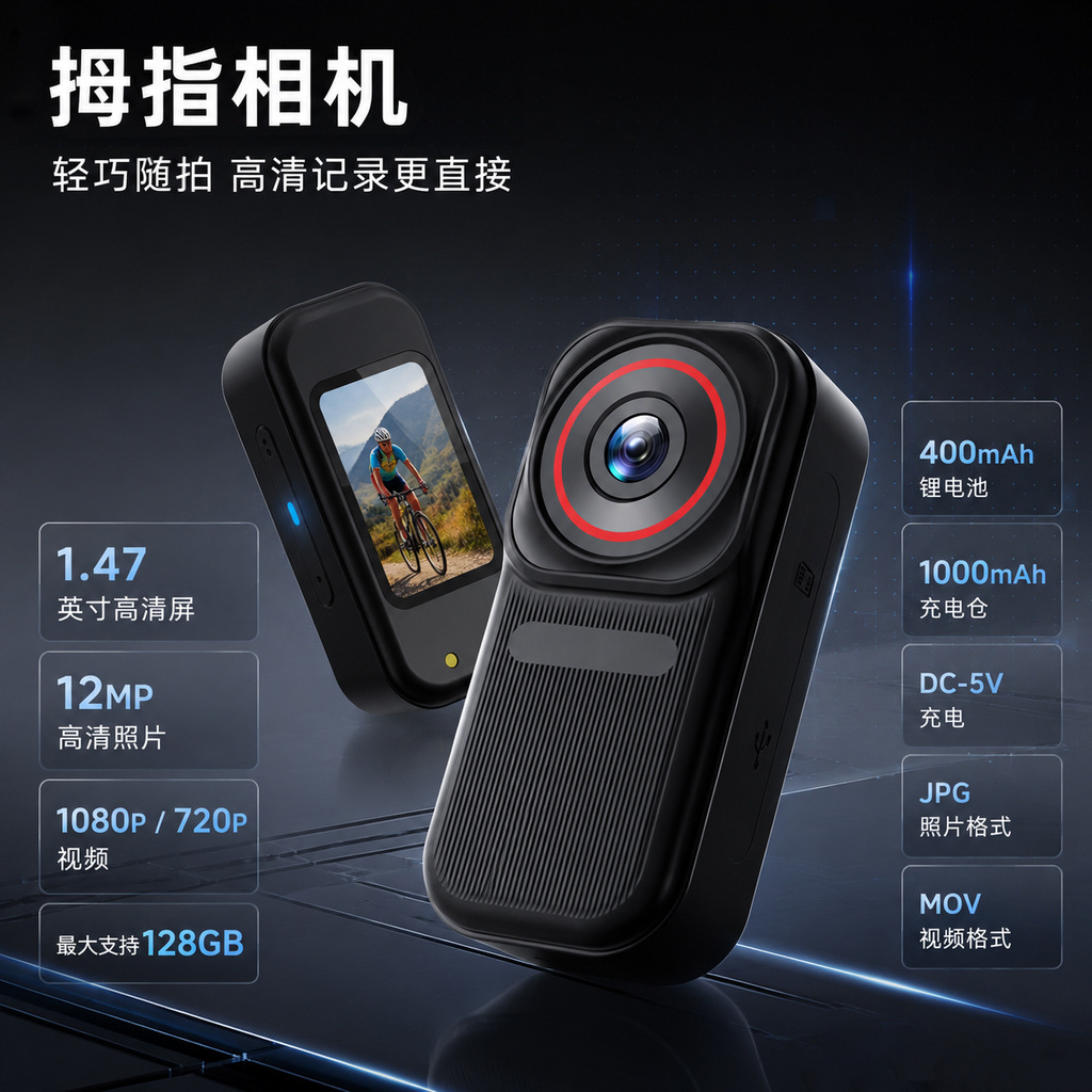 Thumb motion camera, cycling anti-shake recorder, small portable vlgo pocket camera fixed on the chest