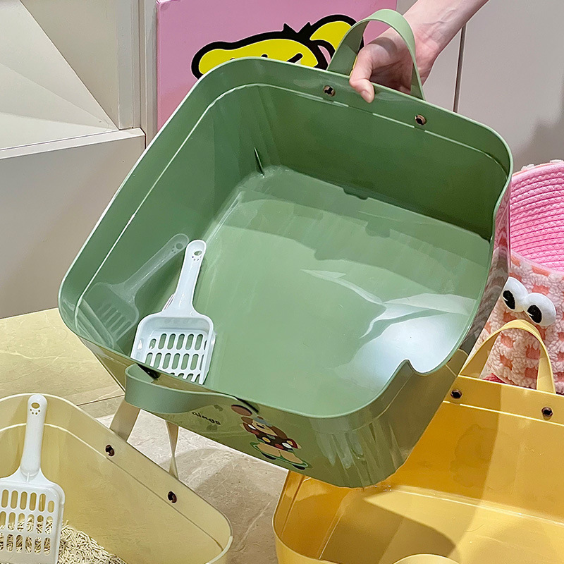 Rongka Pet Cross-border Semi-enclosed cat litter box, high border guard, splash-splashing cat toilet, large open cat litter box, and comes with a cat litter shovel Specification image