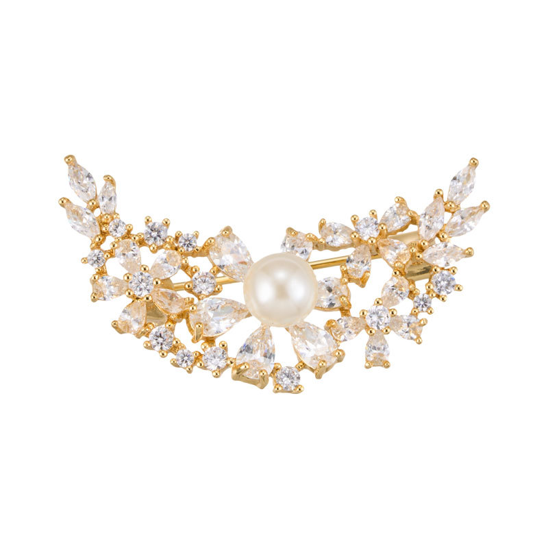 The light luxury and high-end two-color star and moon brooch with copper micro-inlaid zircon is exquisite and versatile, suitable for both men and women Item Picture