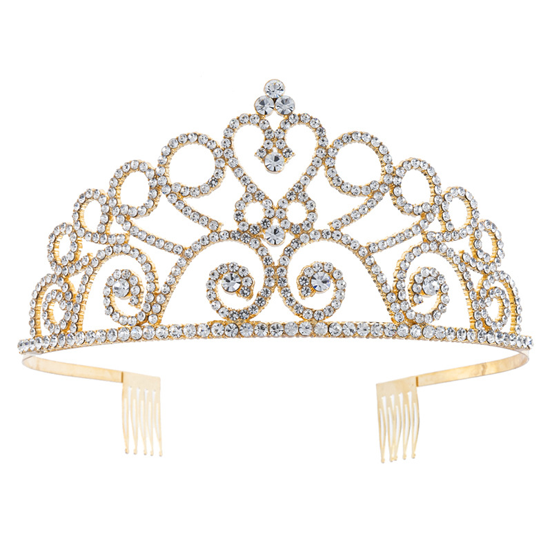 Factory direct sales of cross-border European and American bride headwear, water diamond alloy tiara headwear for women, grand and luxurious, full diamond comb tiara hair accessory full figure