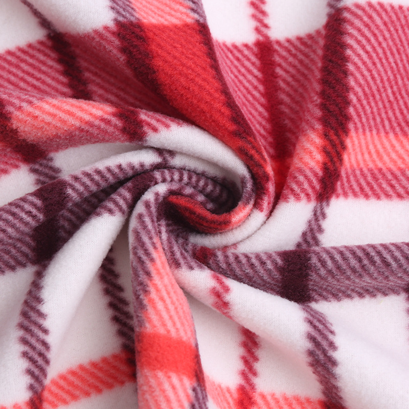 现货印花格子摇粒绒面料秋冬服装毛绒布料睡衣针织面料产品图
