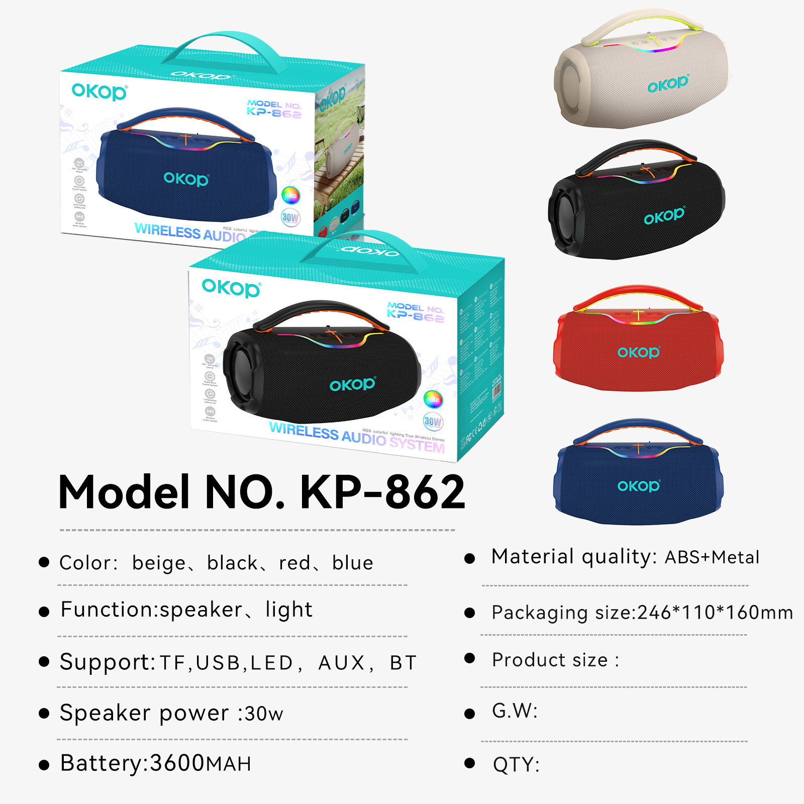 862 Cross-border Factory New Wireless Bluetooth Speaker, Outdoor portable ambient lighting, sound-oriented subwoofer Bluetooth speaker details Picture
