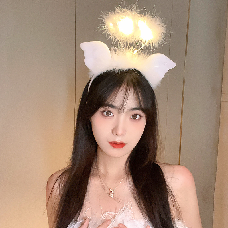 圣诞节发光头饰天使光环显脸小发箍头箍发夹简约羽毛发卡生日发饰