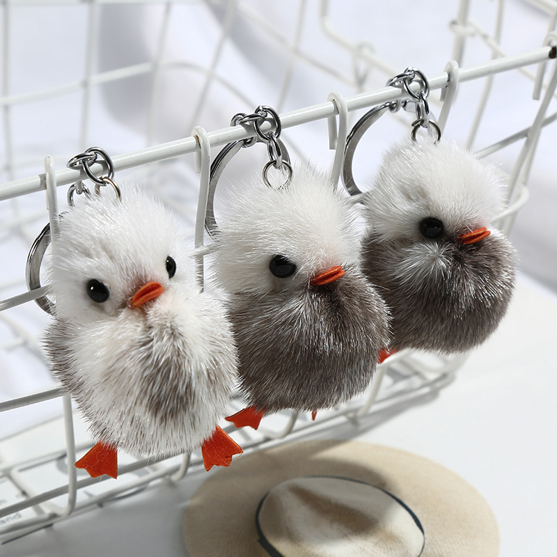 2021新款渐变色撞色卡通小鸡钥匙扣书包汽车钥匙扣挂件挂饰饰品 创意猫头鹰钥匙扣 可爱卡通小煤球公仔包包挂件车钥匙链挂饰