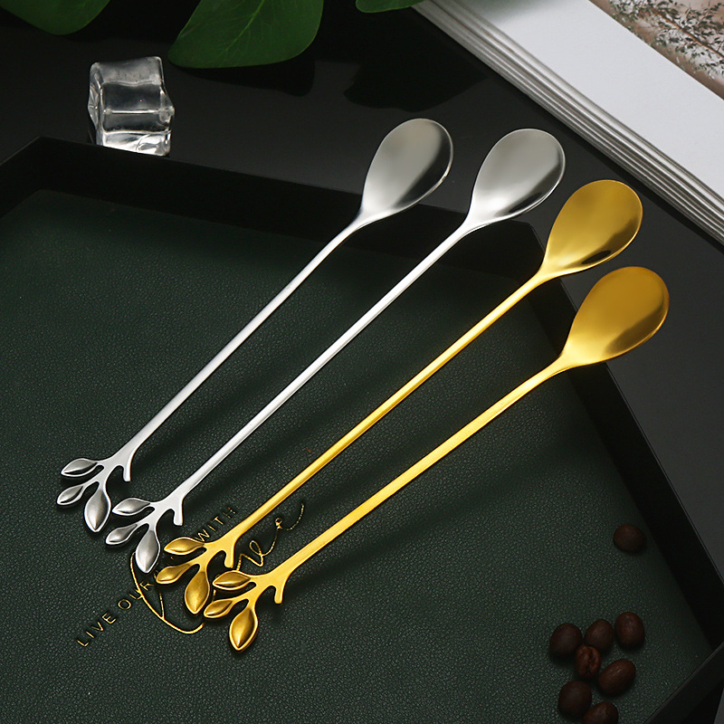 Creative gift spoons, gift spoons, leaf spoons, fork knives, stainless steel cakes, coffee spoons, bird's nest desserts Specification image