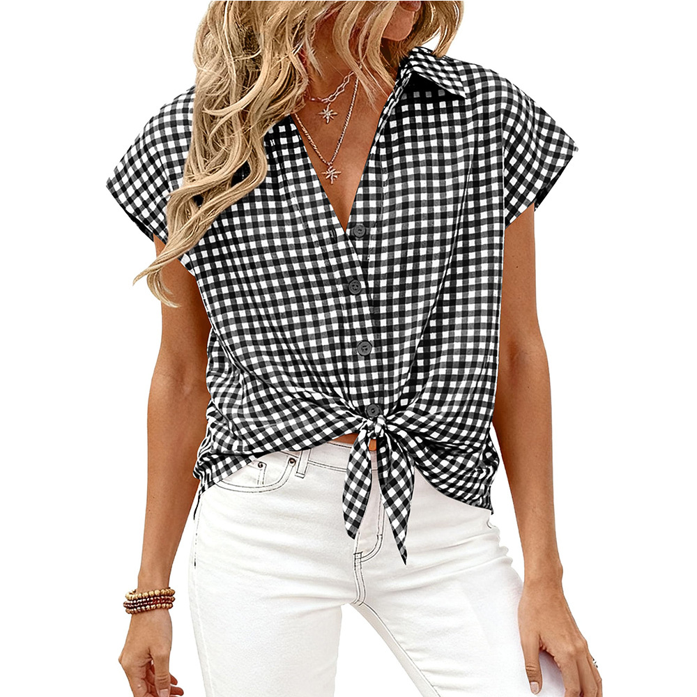 Cross-border Amazon beauty 2026 Summer New style Casual button short-sleeved casual loose checkered shirt Application Scenario