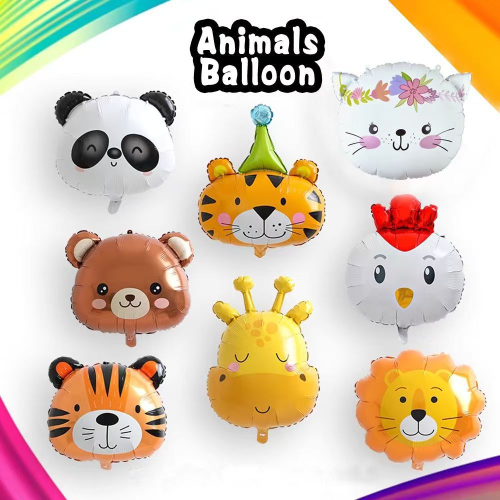 New ins cartoon jungle animal aluminum film balloon tiger lion birthday party scene decoration and arrangement balloon details Picture