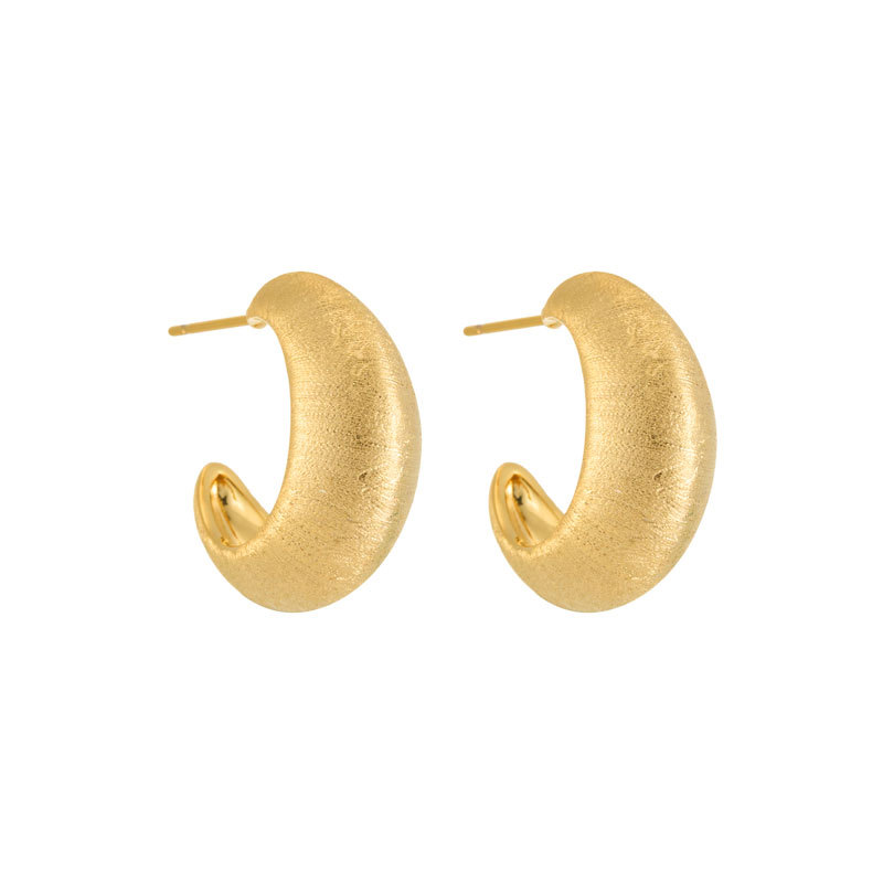 Light luxury and high-end C-shaped semi-round earrings, copper alloy, real gold electroplated and brushed, s925 silver needle, versatile commuting earrings Item Picture
