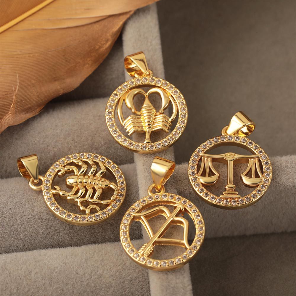 Cross-border best-selling 12 zodiac pendant, micro-inlaid zircon copper plated with 18k real gold color retention electroplating, creative retro pendant Application Scenario