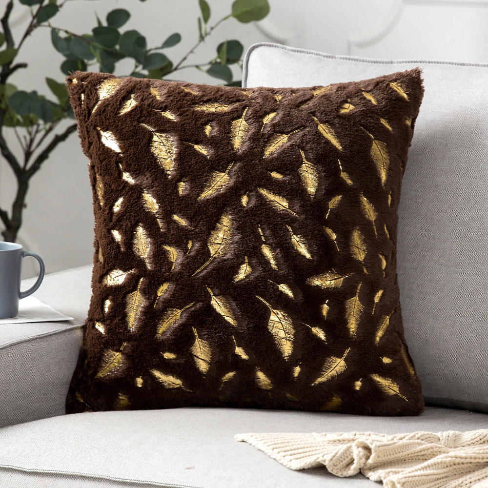 Coffee-colored gilded feather pillowcase, a light luxury living room sofa cushion decoration pillow, a modern and simple home pillow cover details Picture