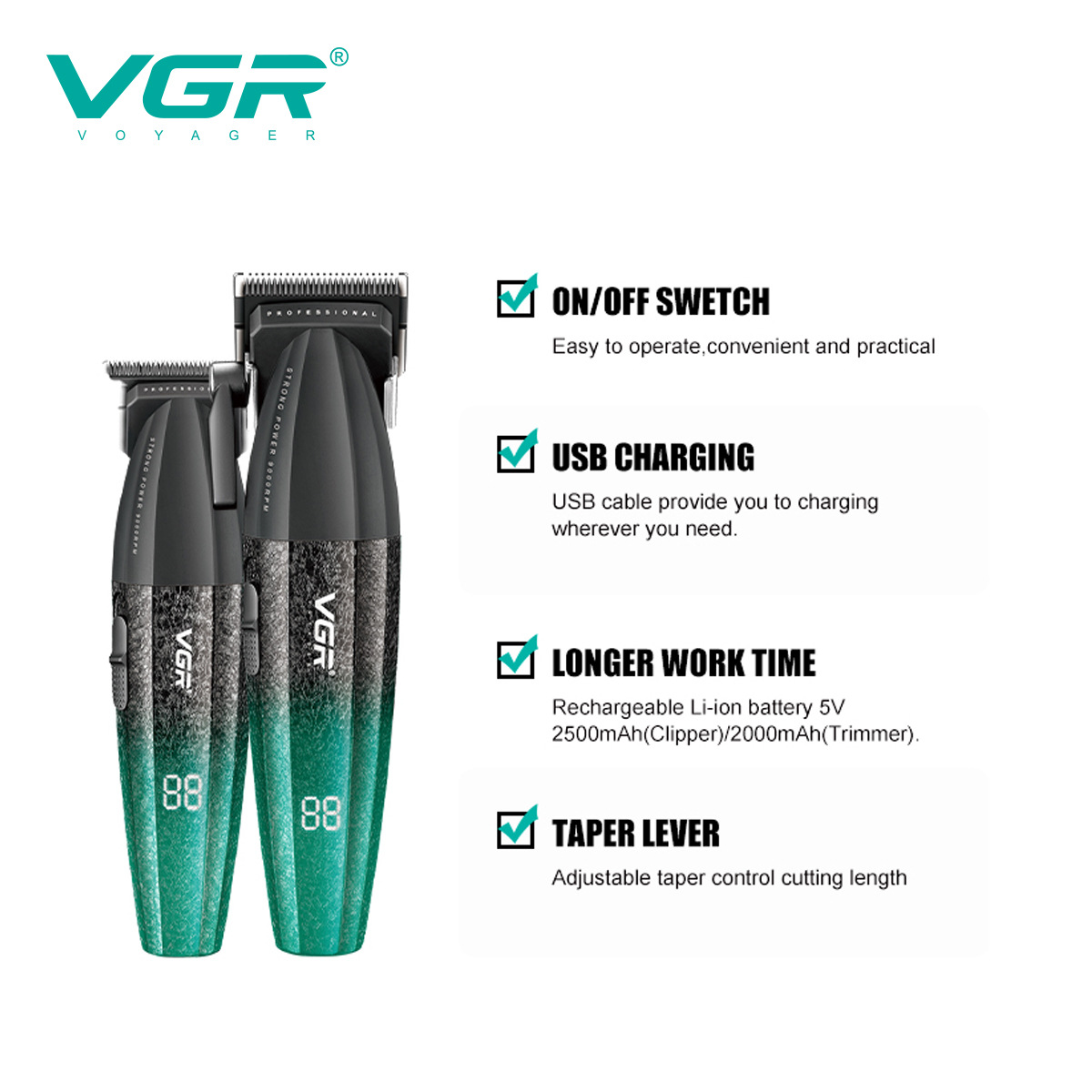VGR640 set of hair clippers, electric clippers, rechargeable hair clippers, men's engraving professional hair salon cross-border electric clippers Item Picture