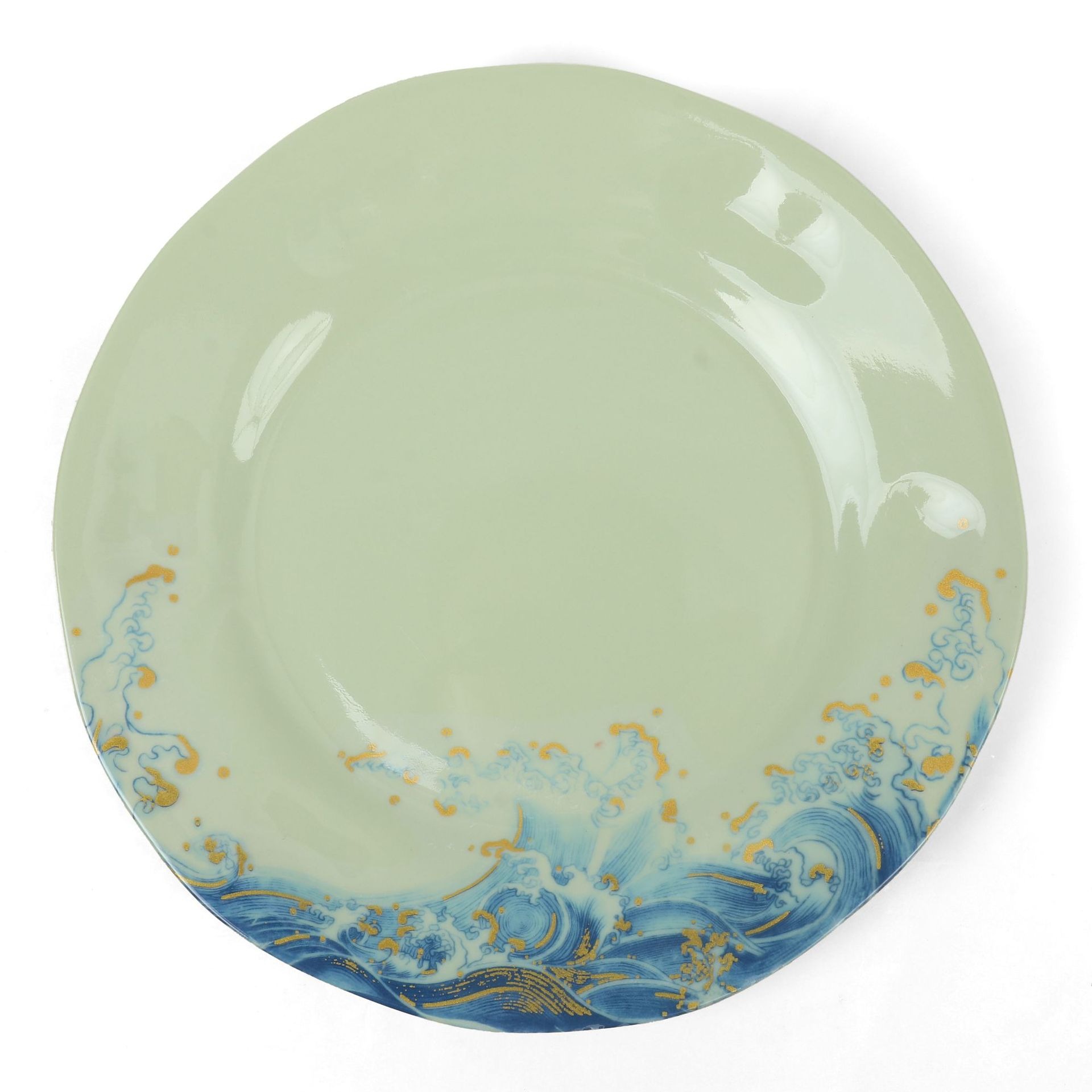 Green melamine tableware for foreign trade, round plates, large shallow plates, hotel and restaurant cold dish plates, side dish plates, manufacturer wholesale details Picture
